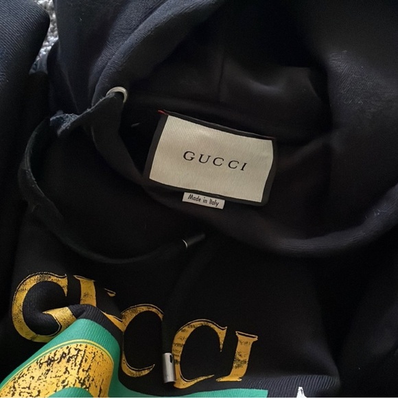 GG authentic & RARE black distressed Gucci Men’s hoodie sizeM, but can fit L. - Picture 3 of 10